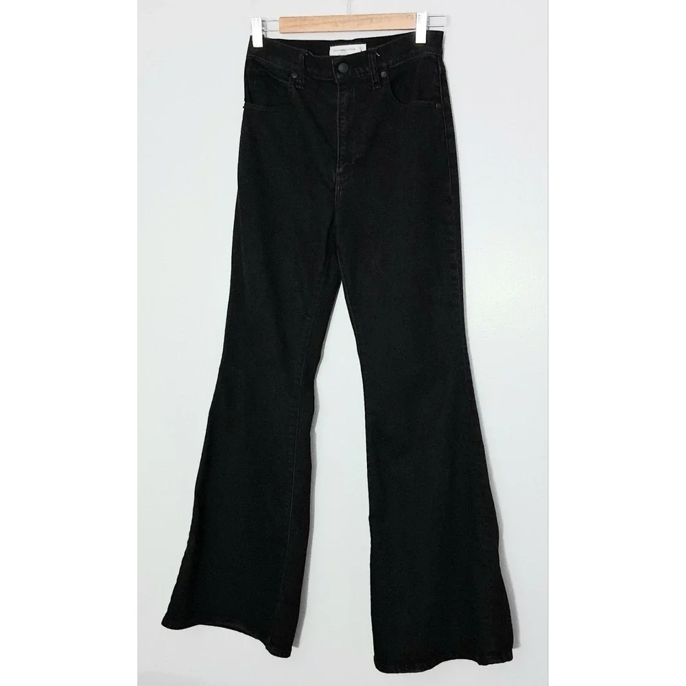 Abercrombie Fitch Jeans Women's 27 Black Flare High Rise Pockets Hippie Bohemian
